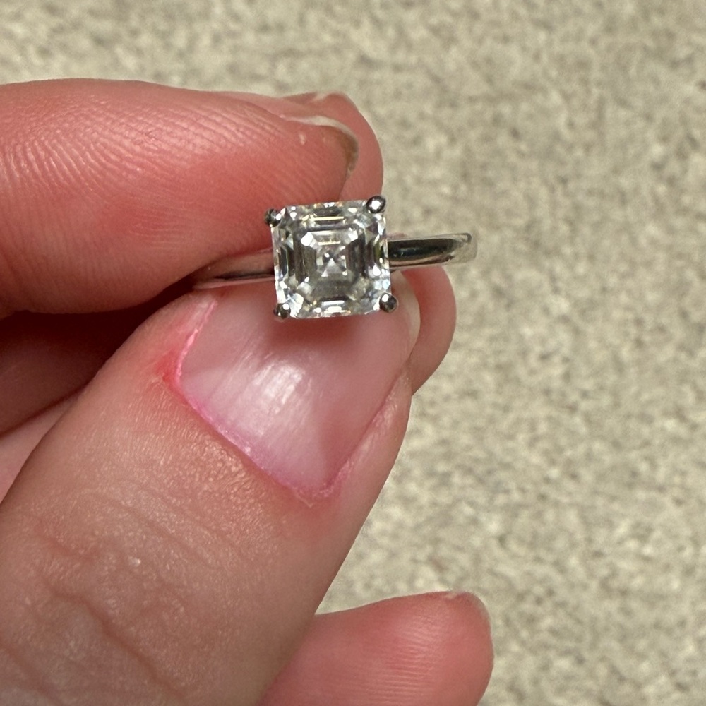 Platinum 1 carat asscher cut moissanite ring